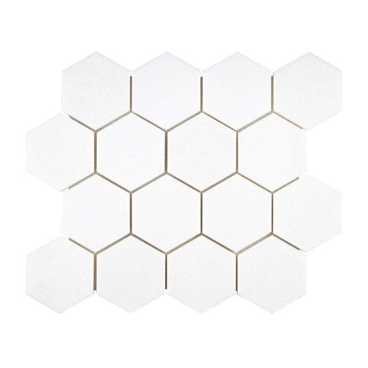 Thassos White Marble 3’’ X 3’’ Hexagon Mosaic Polished/Honed Backsplash Tile