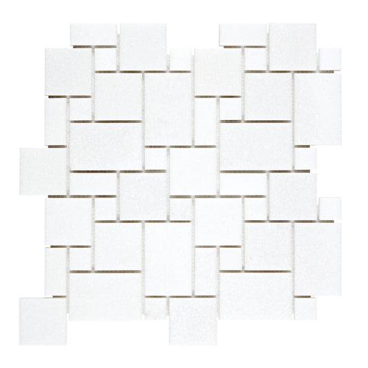 Thassos White Marble Mini-Versailles Pattern Mosaic Polished/Honed Backsplash Tile
