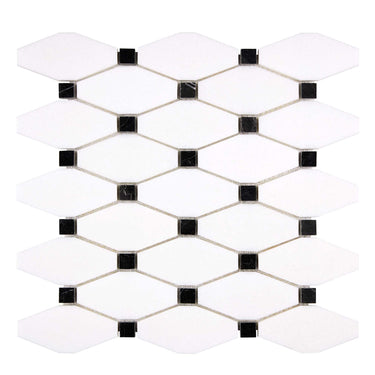 Thassos White Marble Long Octagon Mosaic (w/ Black) Polished/Honed Backsplash Tile