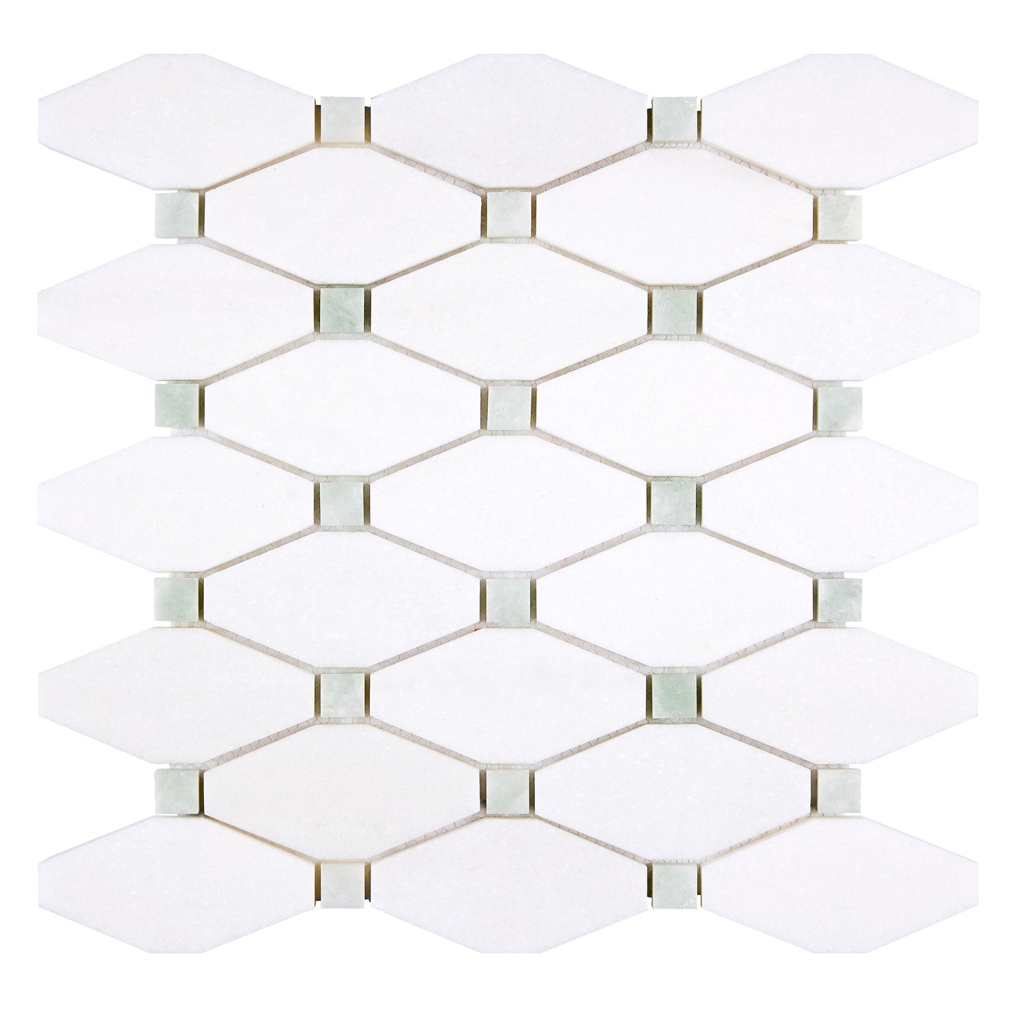 Thassos White Marble Long Octagon Mosaic (w/ Ming Green) Polished/Honed Backsplash Tile
