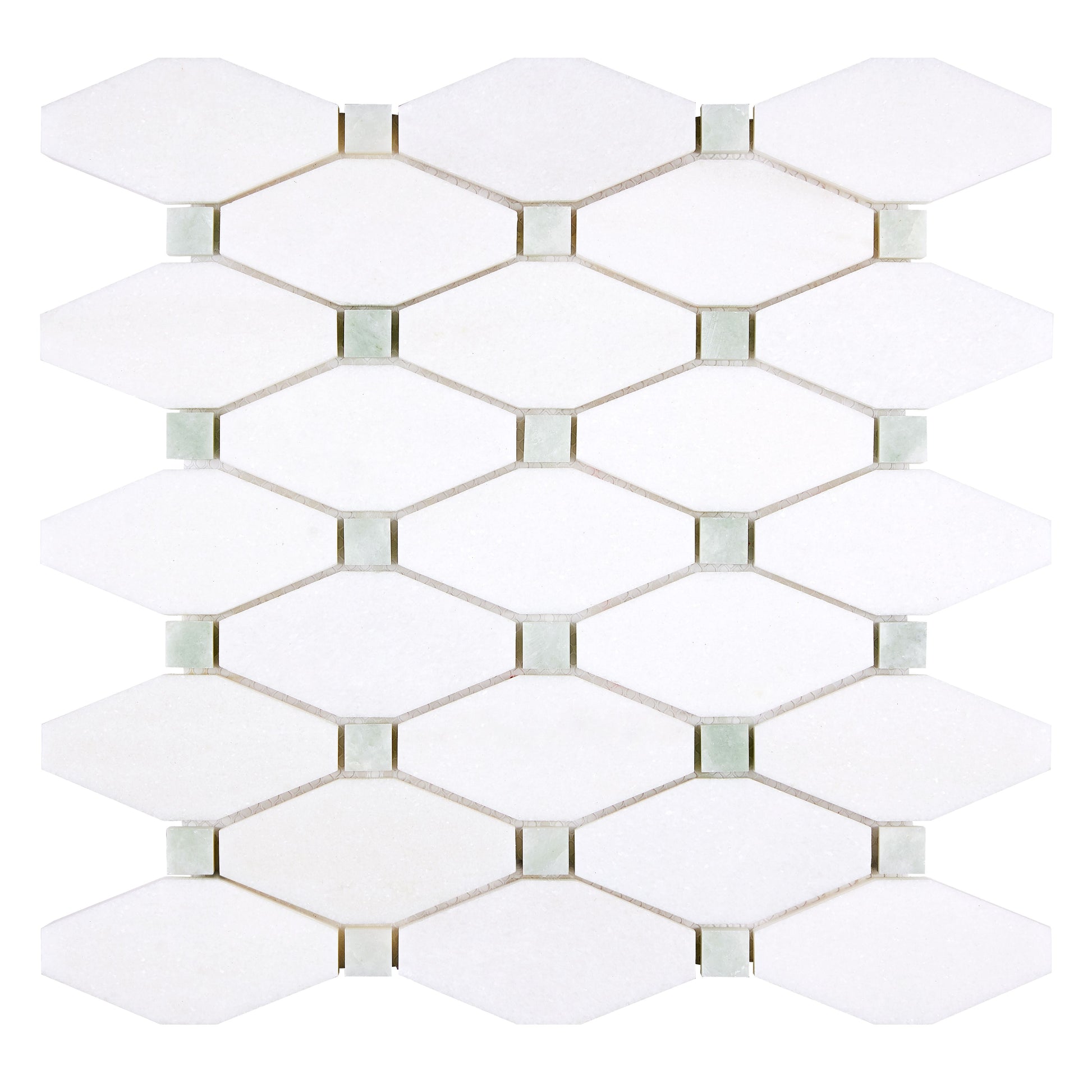Thassos White Marble Long Octagon Mosaic (w/ Ming Green) Polished/Honed Backsplash Tile
