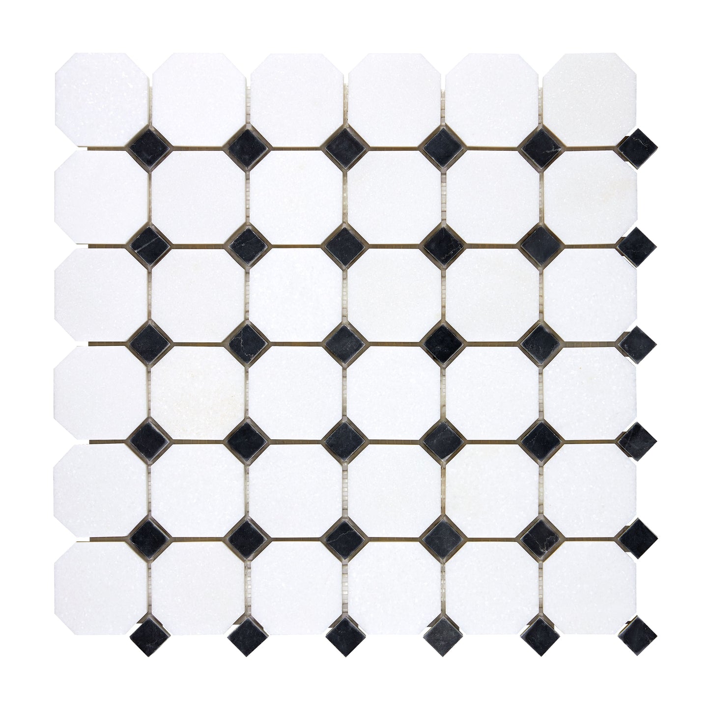 Thassos White Marble Octagon Mosaic (w/ Black) Polished/Honed Backsplash Tile