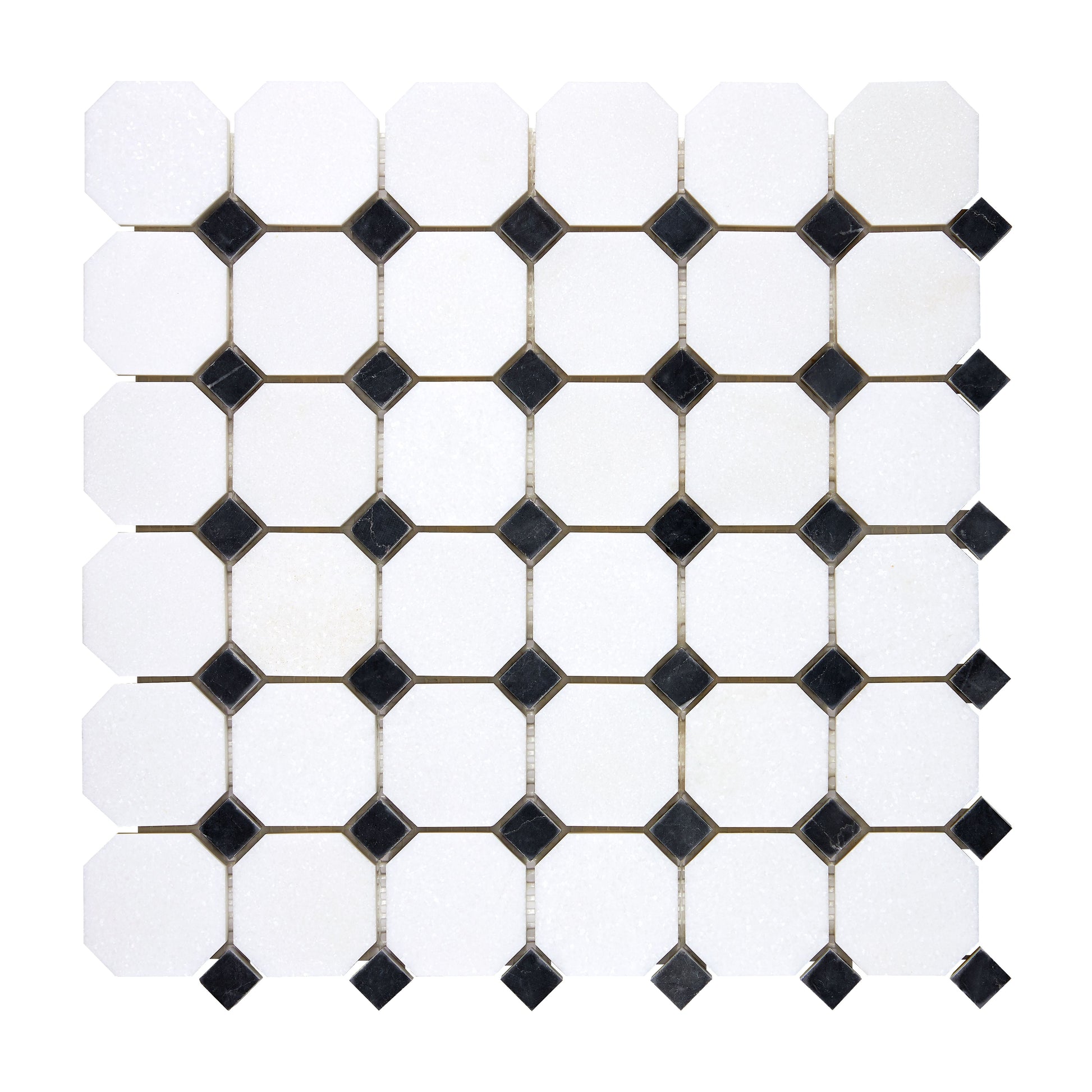 Thassos White Marble Octagon Mosaic (w/ Black) Polished/Honed Backsplash Tile