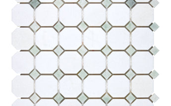 Thassos White Marble Octagon Mosaic (w/ Ming Green) Polished/Honed Backsplash Tile