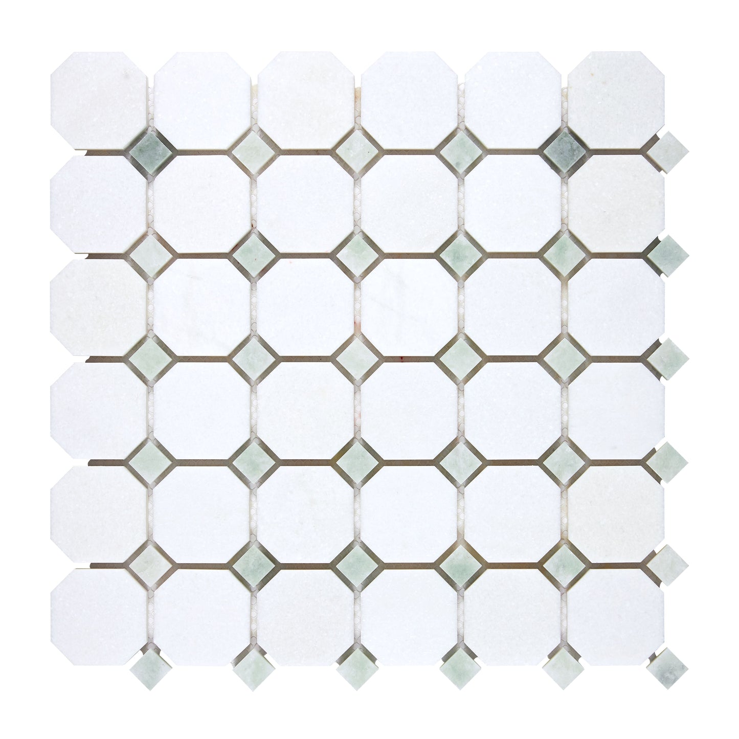 Thassos White Marble Octagon Mosaic (w/ Ming Green) Polished/Honed Backsplash Tile
