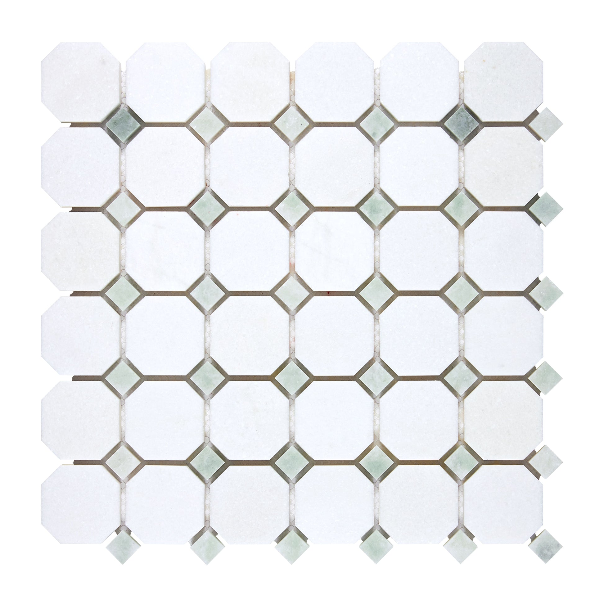 Thassos White Marble Octagon Mosaic (w/ Ming Green) Polished/Honed Backsplash Tile