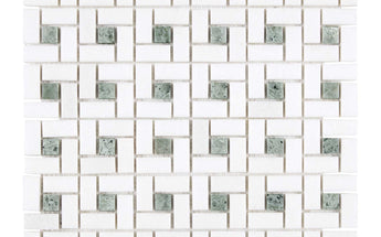 Thassos White Marble Pinwheel Mosaic (w/ Ming Green) Polished/Honed Backsplash Tile