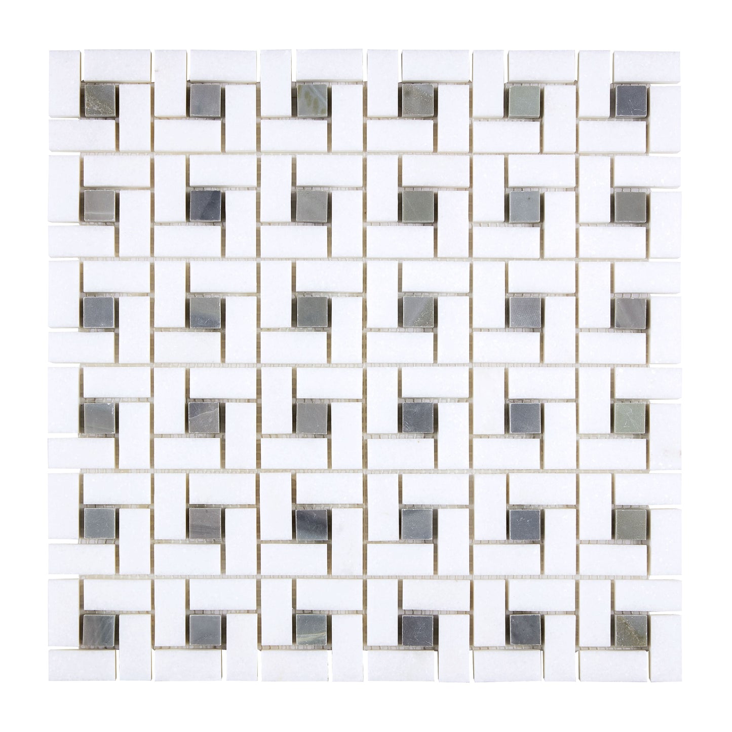 Thassos White Marble Pinwheel Mosaic (w/ Blue-Gray) Polished/Honed Backsplash Tile