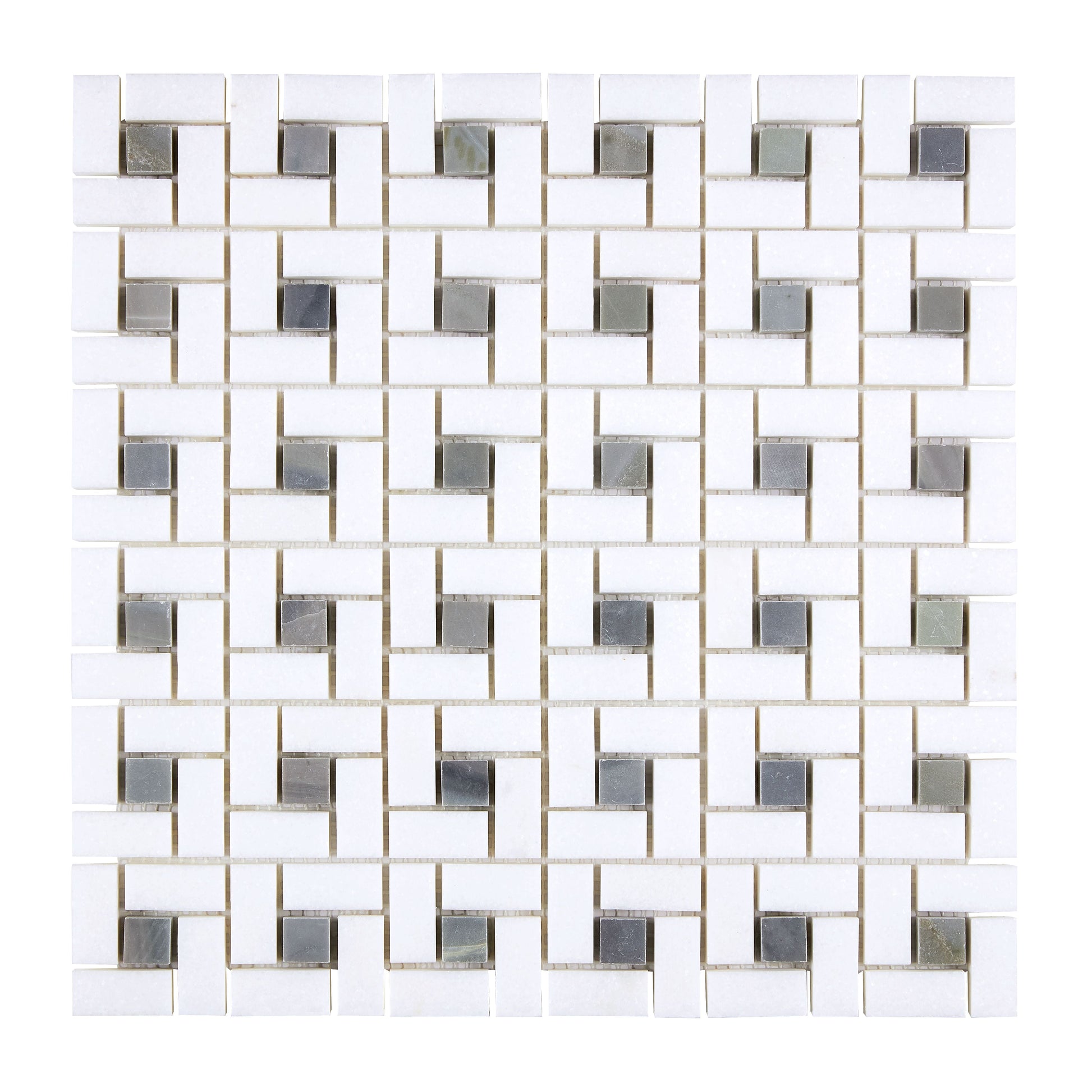 Thassos White Marble Pinwheel Mosaic (w/ Blue-Gray) Polished/Honed Backsplash Tile