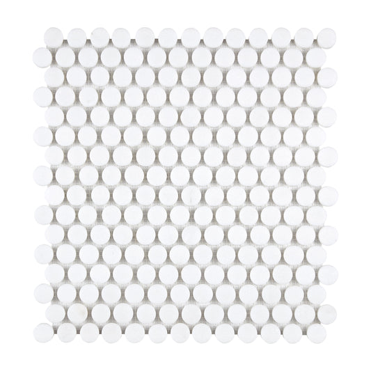 Thassos White Marble Penny-Round Mosaic Polished/Honed Backsplash Tile
