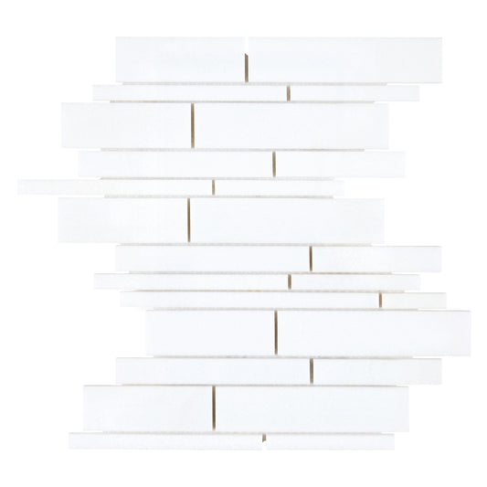 Thassos White Marble Manhattan Random-Strip Mosaic Polished/Honed Backsplash Tile