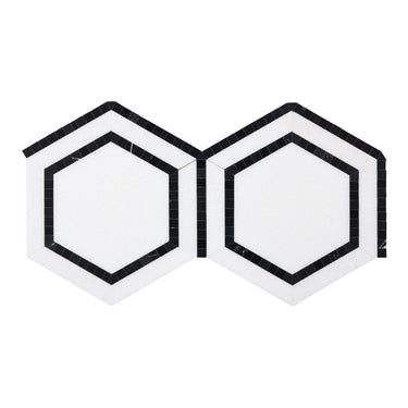 Thassos White Marble 5’’ X 5’’ Hexagon Combination Mosaic (w/ Black) Polished/Honed Backsplash Tile