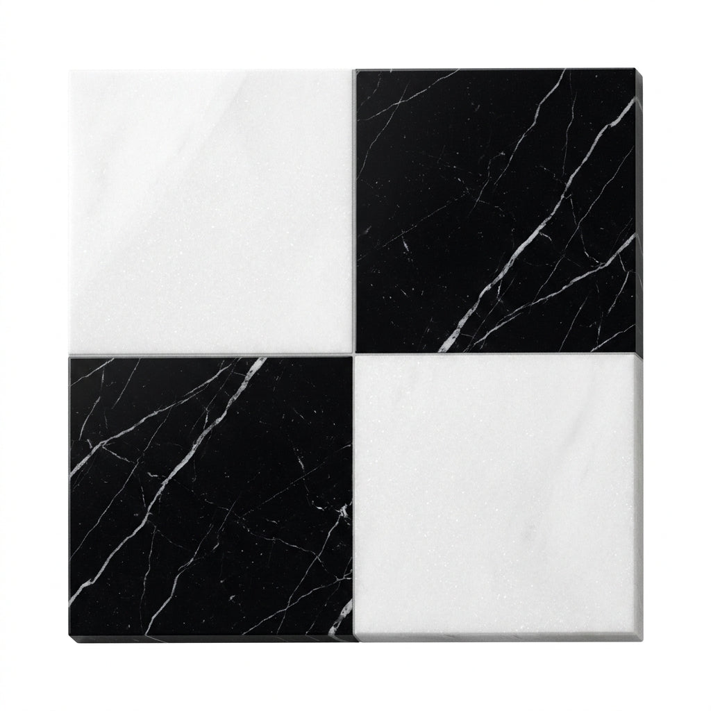 Checkerboard Marble Tile - Thassos White & Nero Marquina