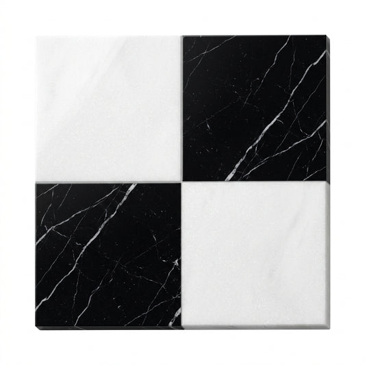 Checkerboard Marble Tile - Thassos White & Nero Marquina