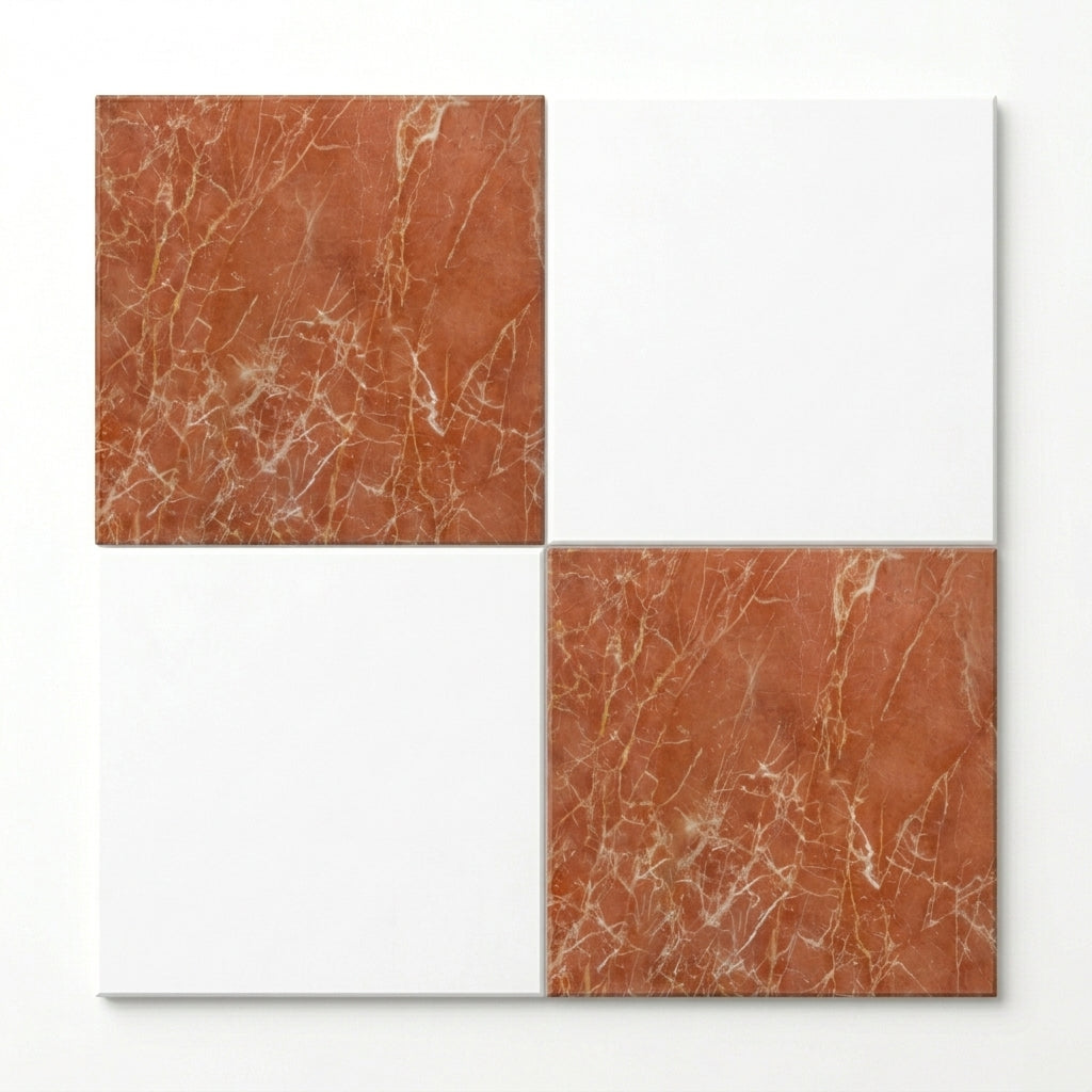 Checkerboard Marble Tile - Thassos White & Rojo Alicante