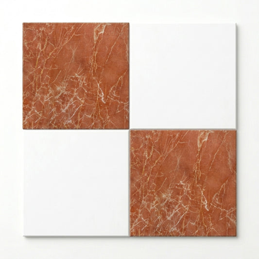 Checkerboard Marble Tile - Thassos White & Rojo Alicante