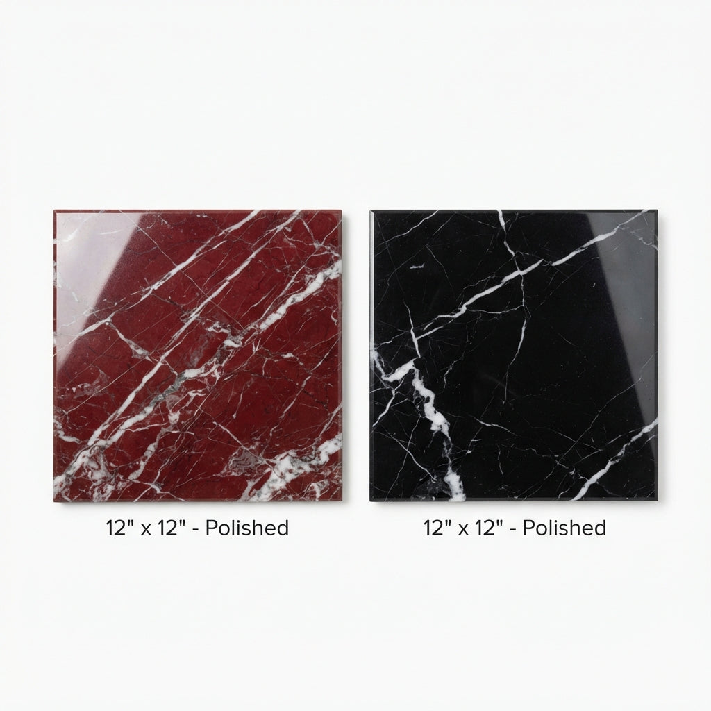 Checkerboard Marble Tile - Rosso Laguna & Nero Marquina