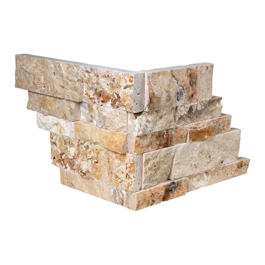 Valencia Travertine Ledger Panel - CORNER Split-Faced Wall Tile