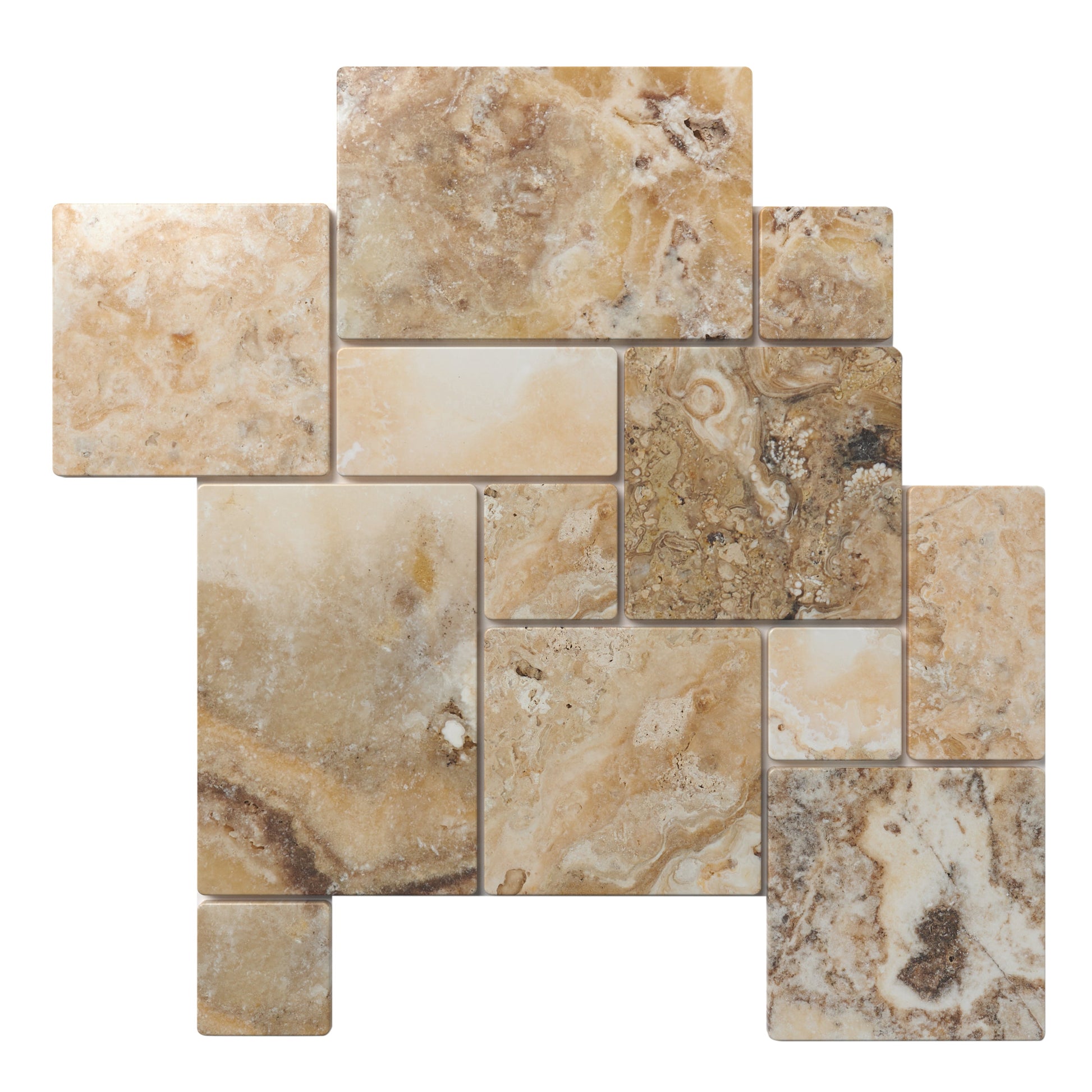 Antico Onyx Travertine 3 cm Versailles Pattern Paver Tumbled Wall Tile