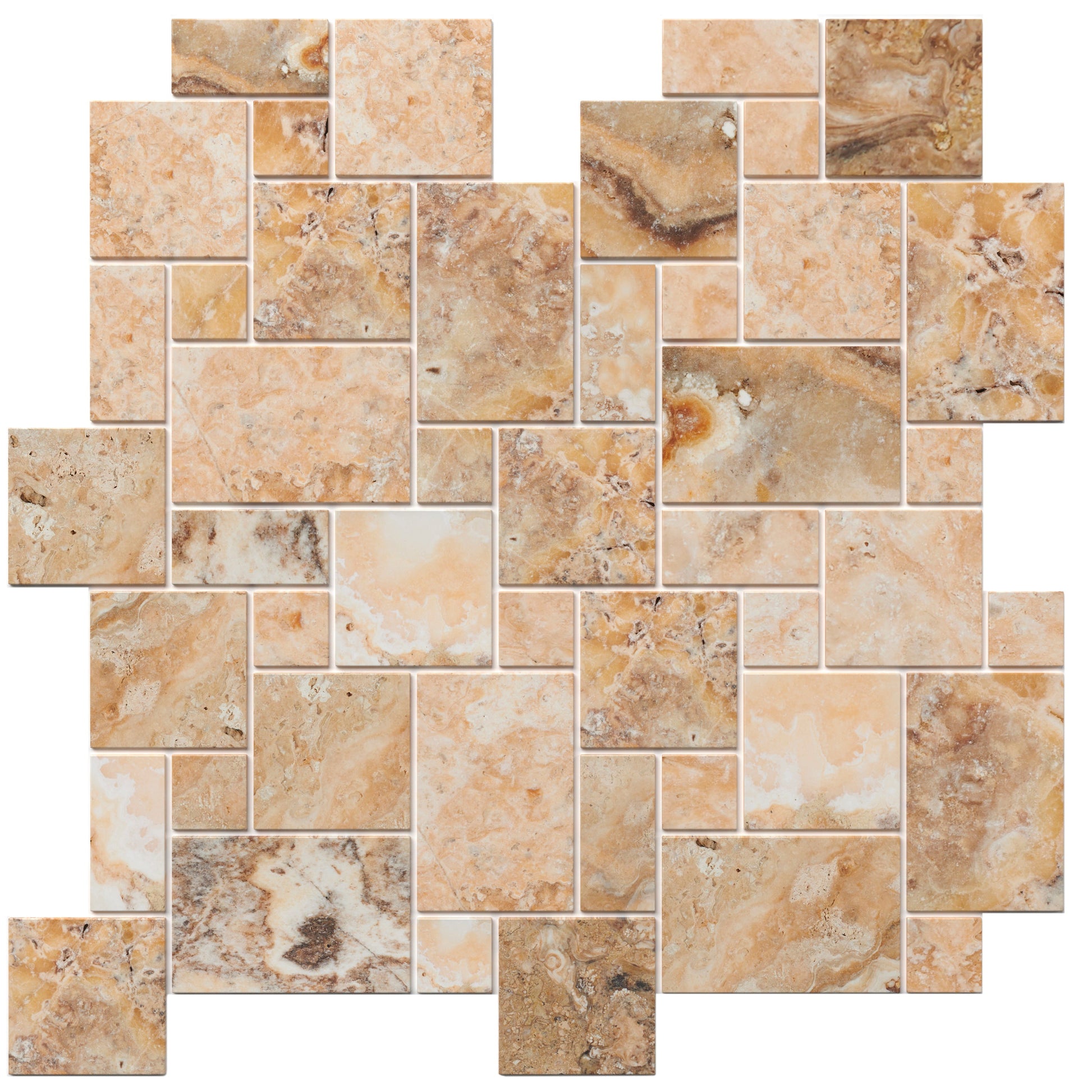 Antico Onyx Travertine Versailles Pattern Tile Brushed & Chiseled/Antiqued Wall Tile