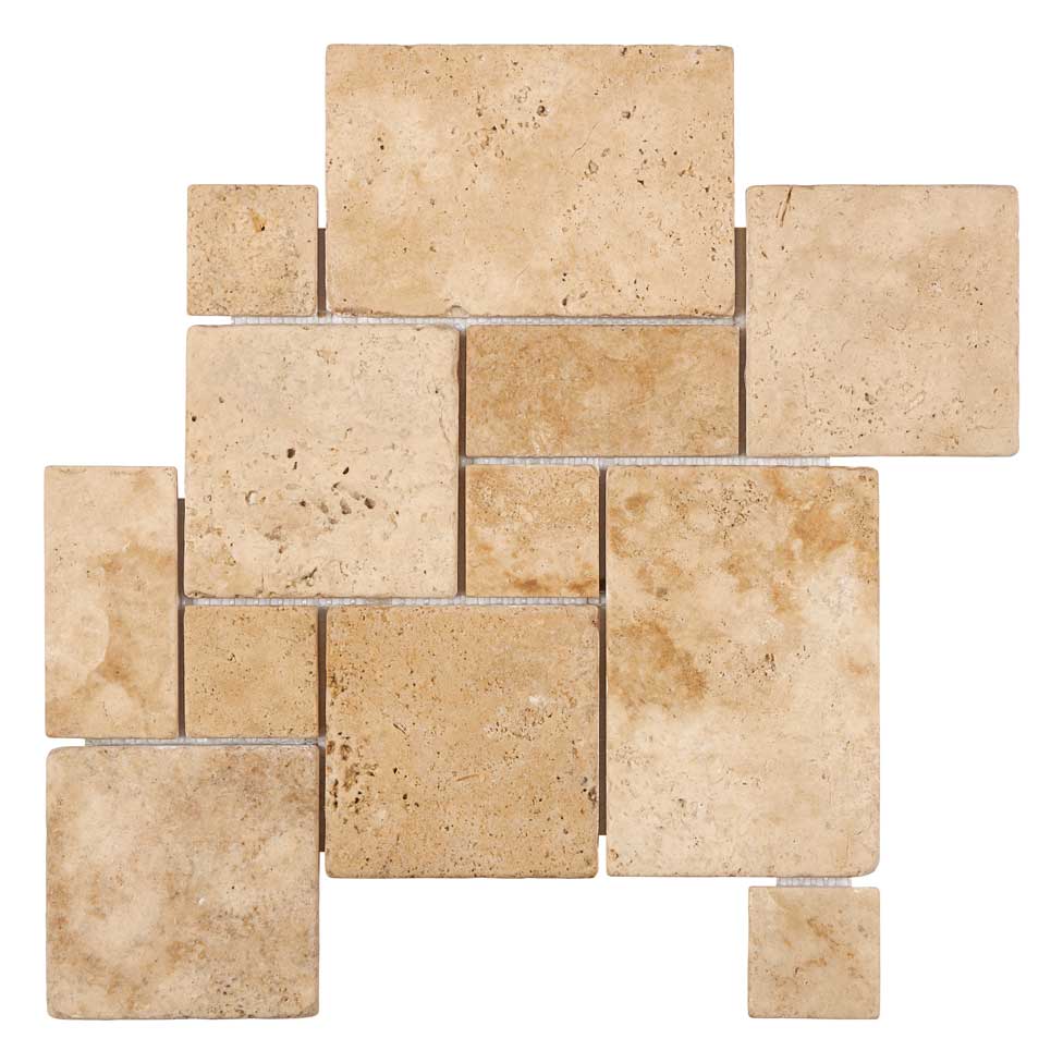 Walnut Travertine OPUS Mini-Pattern Mosaic (Interlocking) Tumbled Backsplash Tile