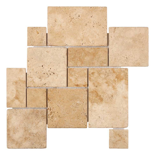 Walnut Travertine OPUS Mini-Pattern Mosaic (Interlocking) Tumbled Backsplash Tile