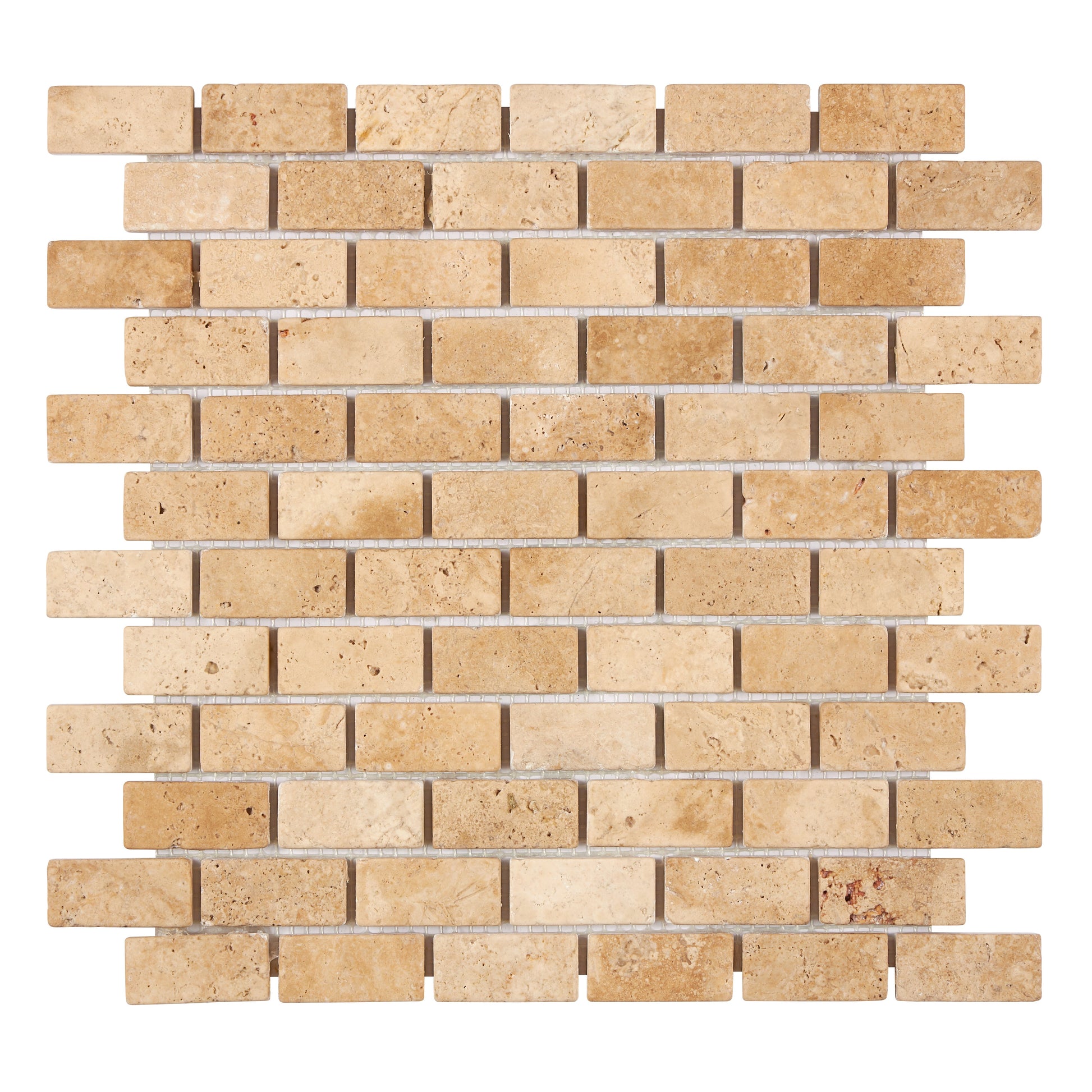 Walnut Travertine 1’’ X 2’’ Brick Mosaic Tumbled Backsplash Tile