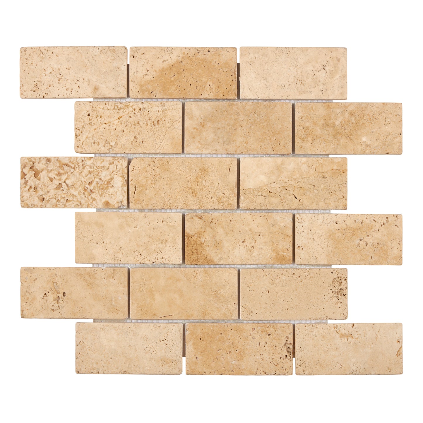 Walnut Travertine 2’’ X 4’’ Brick Mosaic Tumbled Backsplash Tile