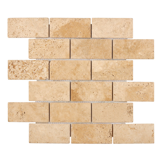 Walnut Travertine 2’’ X 4’’ Brick Mosaic Tumbled Backsplash Tile