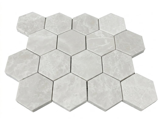 White Pearl (Turkish Botticino) Marble Mosaic - 3in Hexagon
