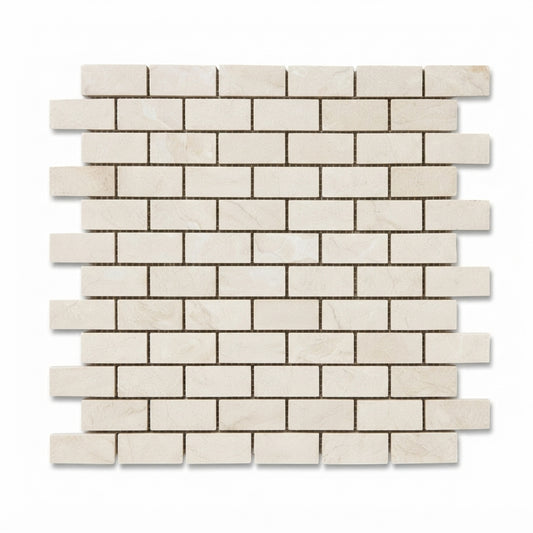 White Pearl (Turkish Botticino) Marble Mosaic - 1x2 Brick
