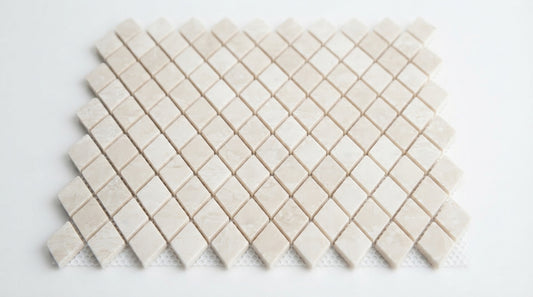 White Pearl (Turkish Botticino) Marble Mosaic - 1x2 Diamond