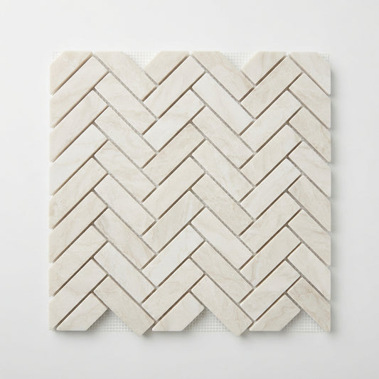 White Pearl (Turkish Botticino) Marble Mosaic - 1x2 Herringbone
