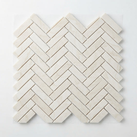 White Pearl (Turkish Botticino) Marble Mosaic - 1x3 Herringbone