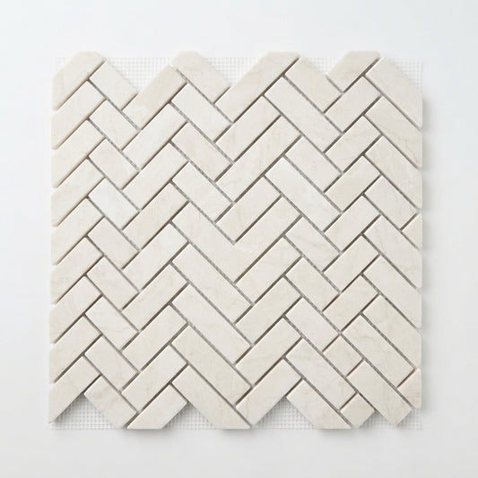 White Pearl (Turkish Botticino) Marble Mosaic - 1x4 Herringbone