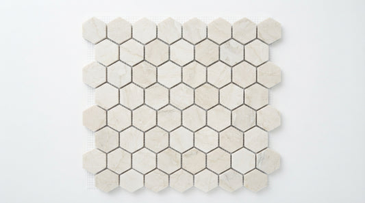White Pearl (Turkish Botticino) Marble Mosaic - 2in Hexagon