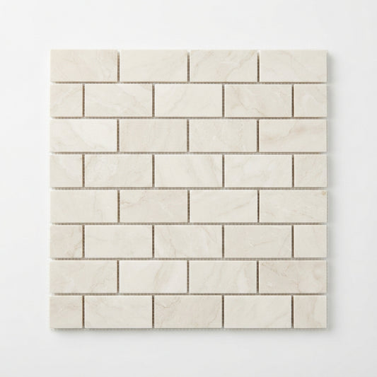 White Pearl (Turkish Botticino) Marble Mosaic - 2x4 Brick
