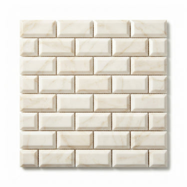 White Pearl (Turkish Botticino) Marble Mosaic - 2x4 Deep-Beveled Brick