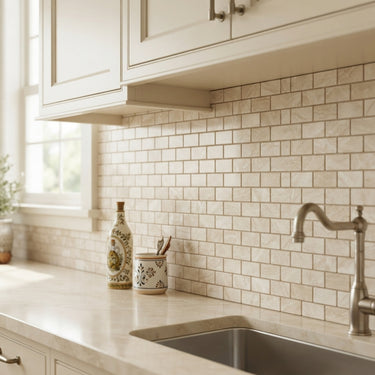 White Pearl (Turkish Botticino) Marble Mosaic - 5/8x1-1/4 Mini-Brick