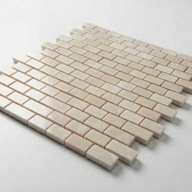 White Pearl (Turkish Botticino) Marble Mosaic - 5/8x1-1/4 Mini-Brick