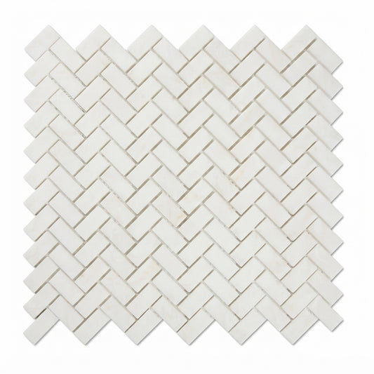 White Pearl (Turkish Botticino) Marble Mosaic - 5/8x1-1/4 Mini-Herringbone