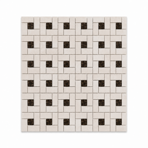 White Pearl Botticino Marble Mosaic - Pinwheel with Emperador Dark Dots