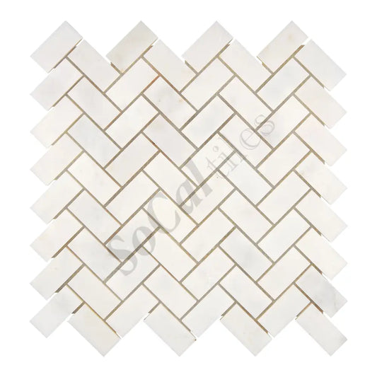 Afyon White Marble 1’’ X 2’’ Herringbone Mosaic Polished Backsplash Tile