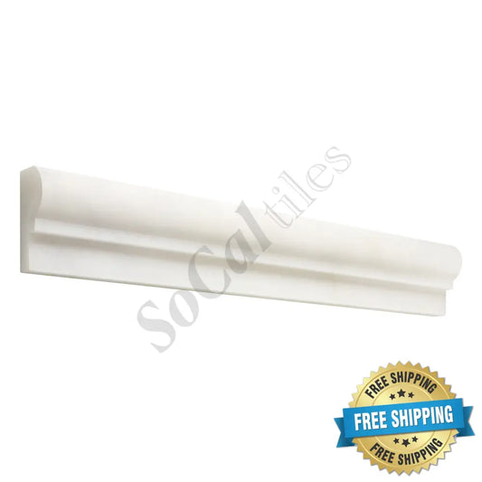 Afyon White Marble 2’’ X 12’’ Single-Step Chair Rail Trim Polished Single-Step Chair Rail