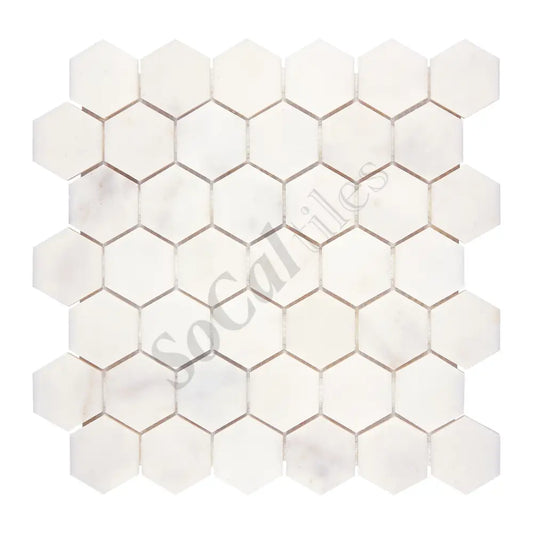 Afyon White Marble 2’’ X 2’’ Hexagon Mosaic Polished Backsplash Tile