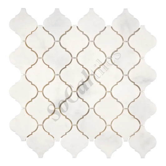 Afyon White Marble 3’’ Arabesque Lantern Mosaic Polished Backsplash Tile