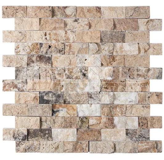 Antico Onyx Travertine 1’’ X 2’’ Brick Mosaic Split-Faced Wall Tile