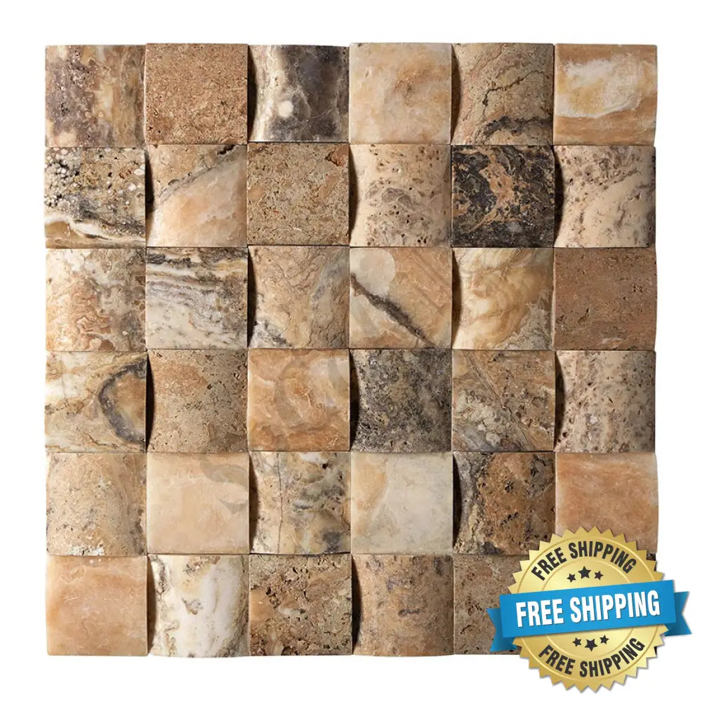 Antico Onyx Travertine 2’’ X 2’’ Mosaic Tumbled/Round-Faced (CNC-Arched) Wall Tile