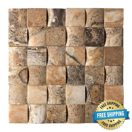Antico Onyx Travertine 2’’ X 2’’ Mosaic Tumbled/Round-Faced (CNC-Arched) Wall Tile