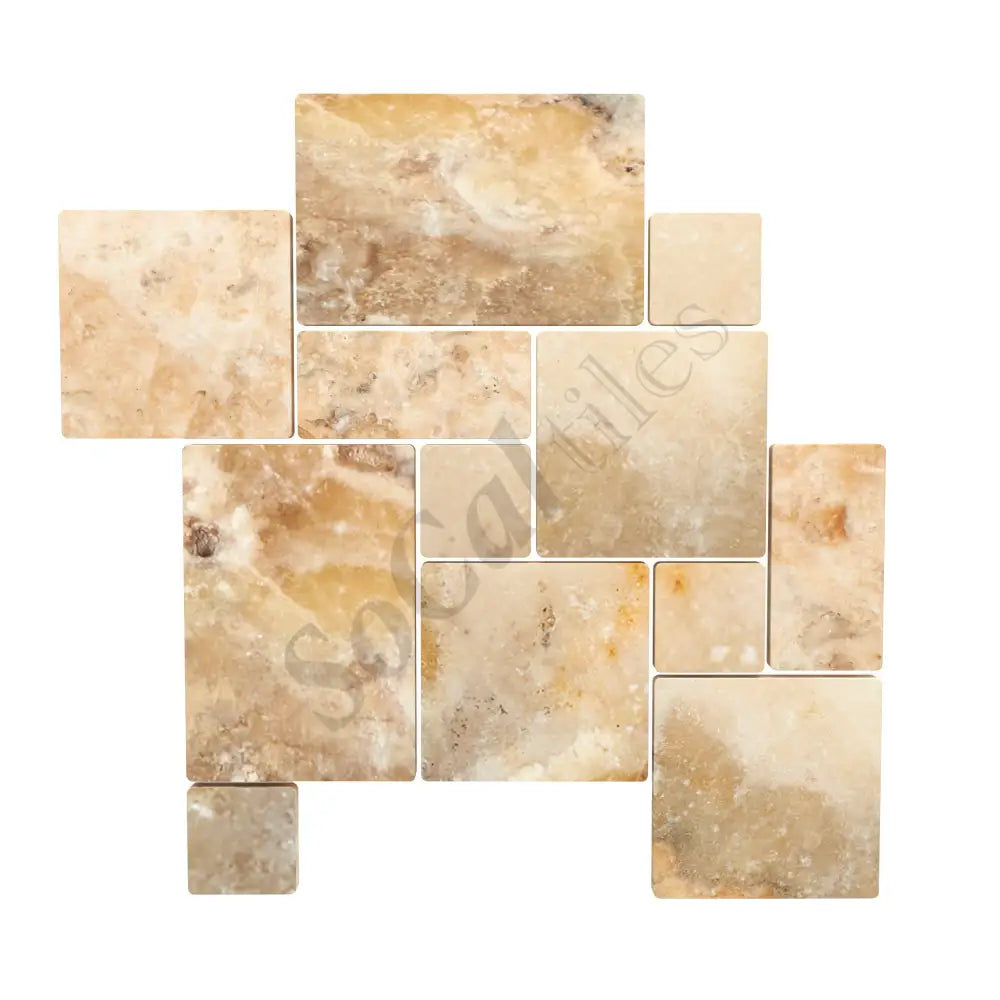 Antico Onyx Travertine 3 cm Versailles Pattern Paver Tumbled Wall Tile